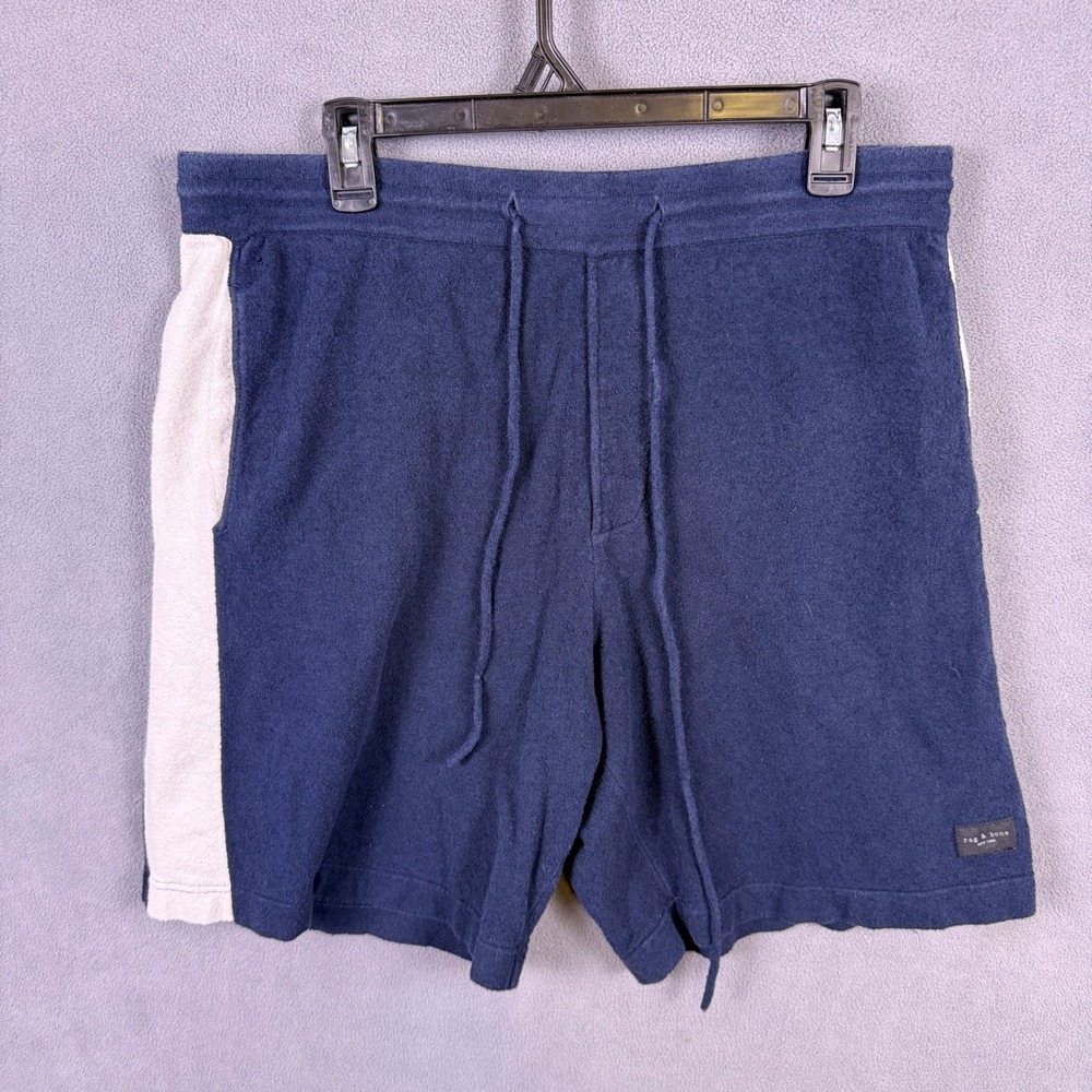Rag & Bone Terry Cloth Shorts Mens Size L Navy Blue Side Stripe Lounge